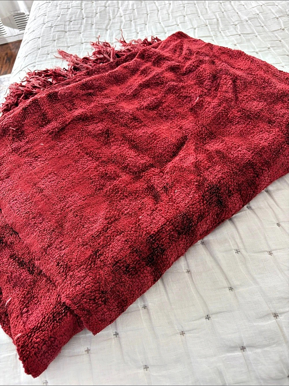 Restoration Hardware Red Throw Blanket with Fringe